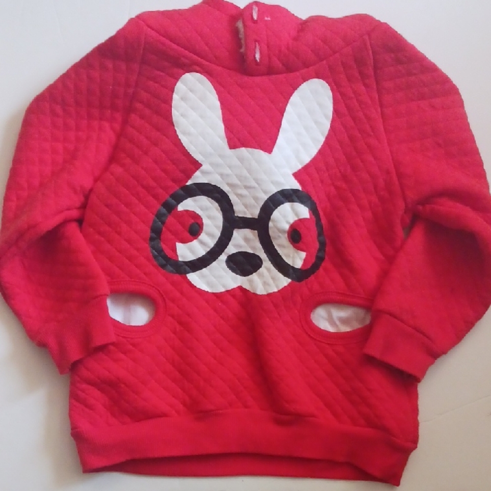 Red Quilted Kids Hoodie with Cute Bunny Design